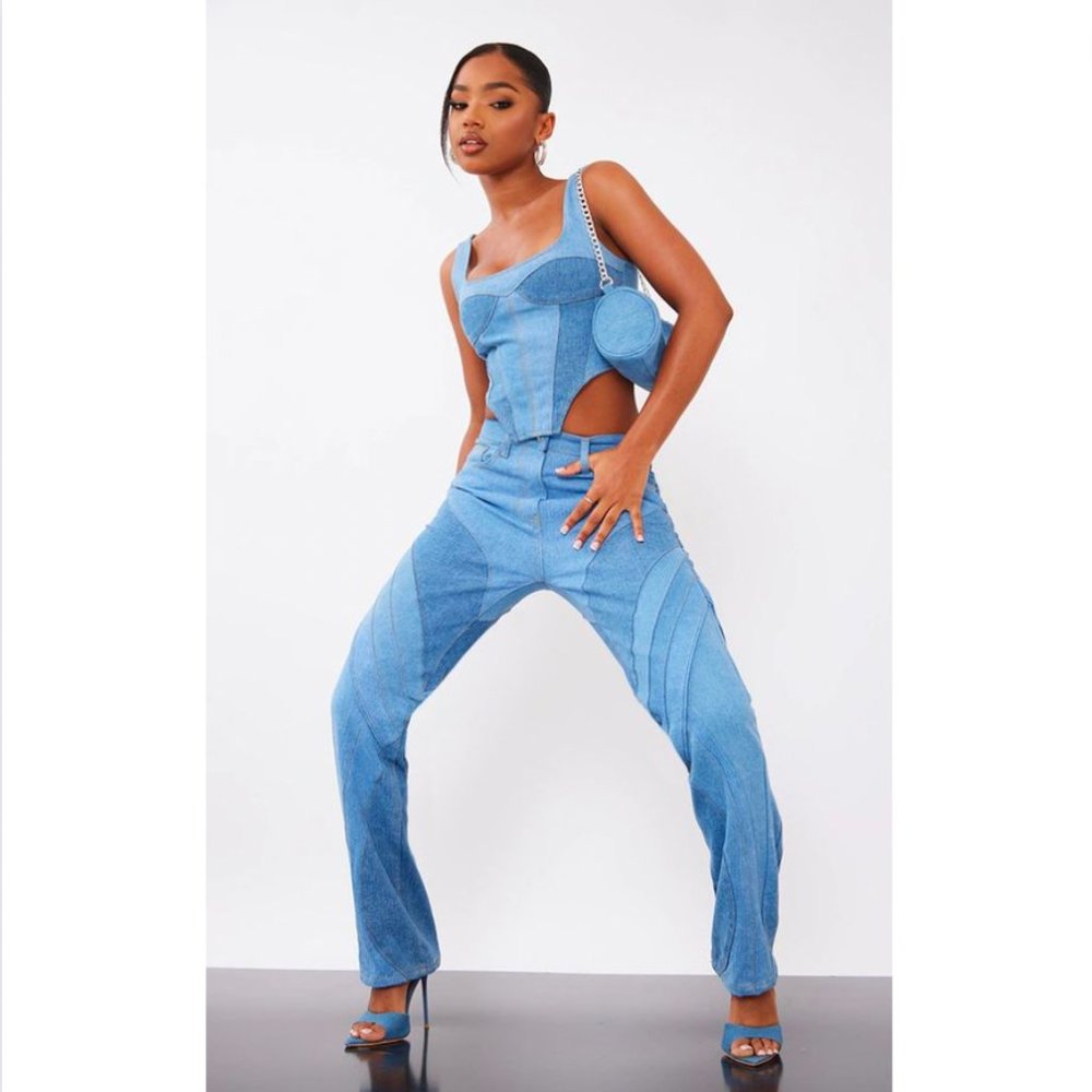 Pretty Little Thing Denim Light Wash Contrast Jeans